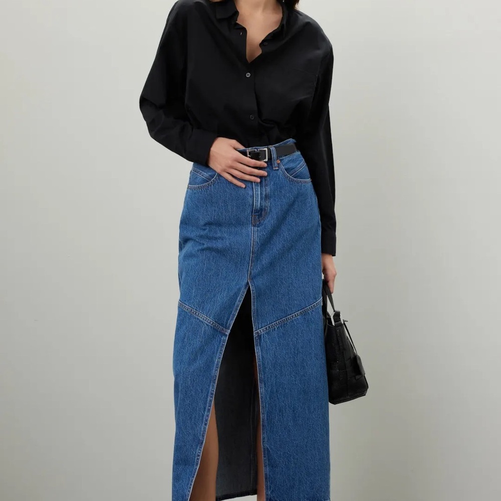 Madewell Blue Denim Front-Slit Maxi Skirt